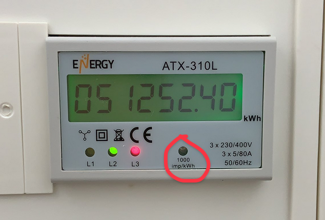 Example of the imp/kWh pulse-rate label to locate on your electricity meter before setup.