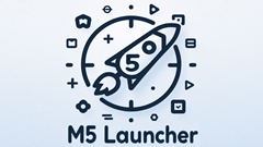 Launcher running on an M5Stack device, showing the main menu with OTA, SD, WUI, CFG and PMan options.