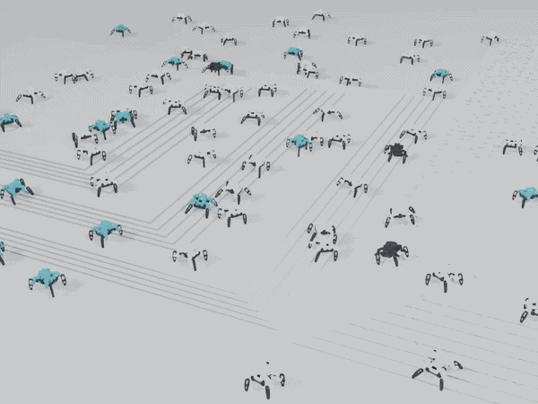Sesame ML simulation view used for training and evaluating locomotion policies in a virtual environment.