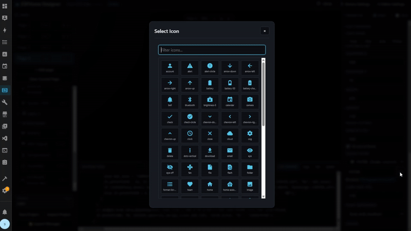 Icon picker with 360+ Material Design Icons for weather states and status indicators