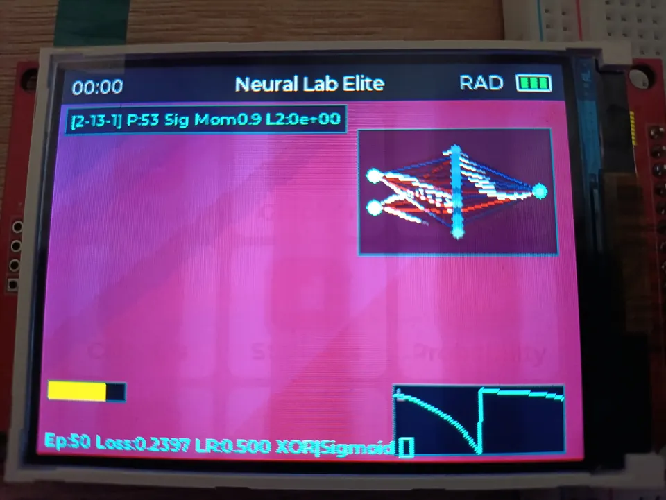 Neural Network Simulator app running on the ESP32-S3