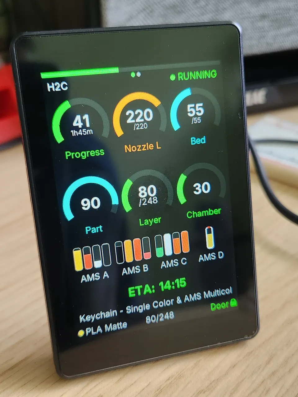 Guition JC3248W535 all-in-one board running the 320×480 BambuHelper layout with capacitive touch