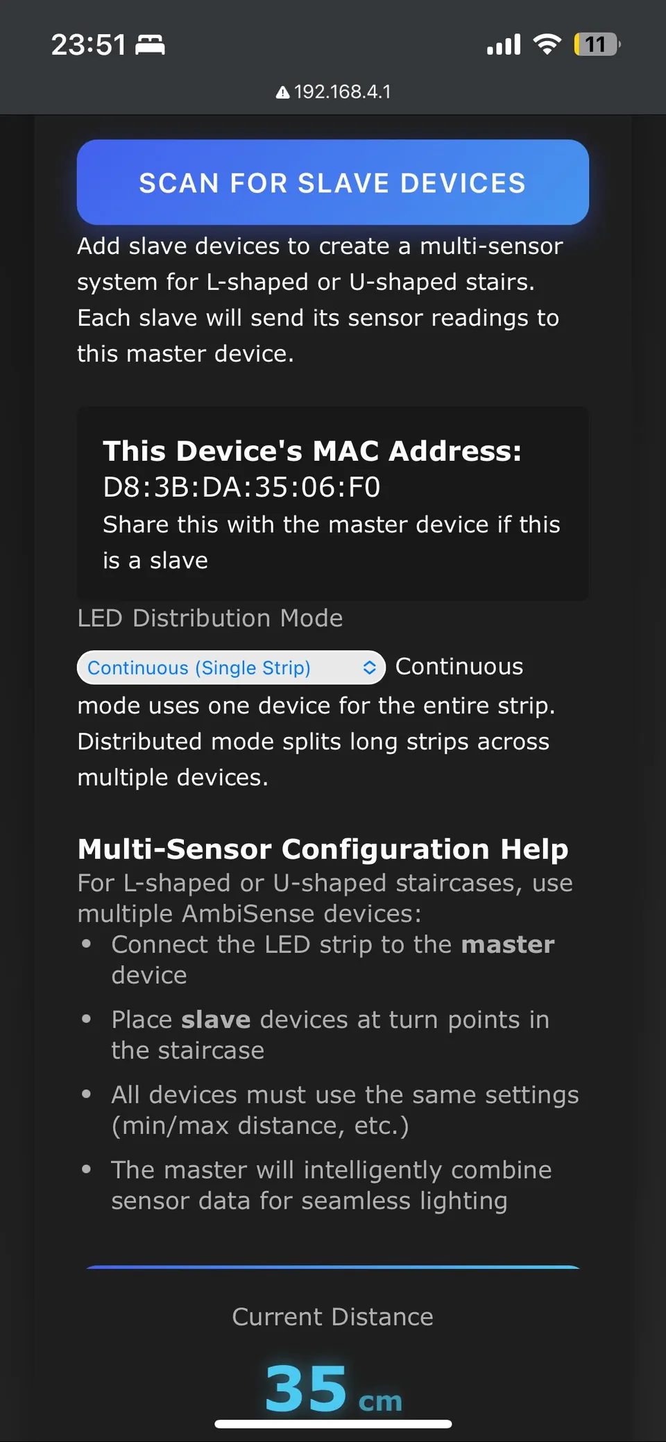 Multi-device ESP-NOW mesh installation covering a staircase