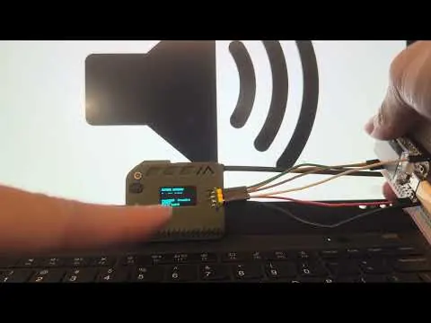 Bench test demo showing Batear detecting drone rotor harmonics in real time on an ESP32-S3 board.