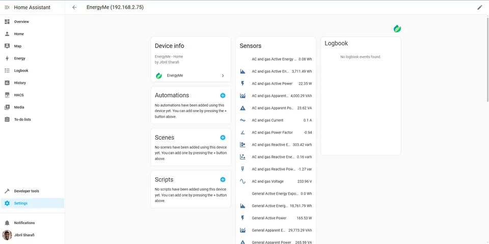 EnergyMe-Home circuits appearing as entities inside Home Assistant